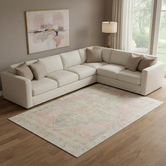 10' X 14' Medallion Washable Area Rug With UV Protection (708073) - Pink / Gray