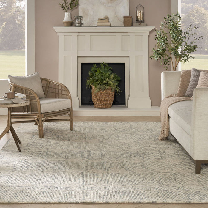 8' X 10' Wool Geometric Area Rug - Ivory And Gray