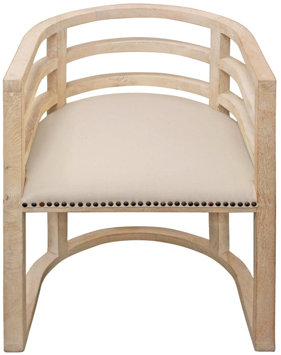 Upholstered Linen Curved Back Dining Arm Chair - Natural