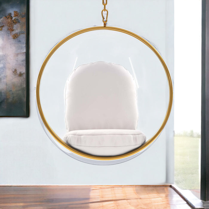 Acrylic And Faux Leather Hanging Balloon Chair - White And Gold