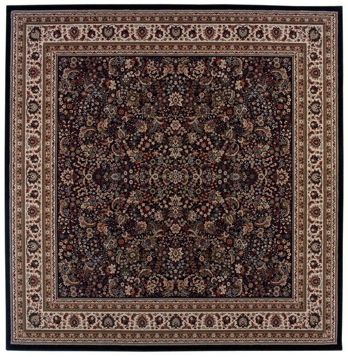 8' Oriental Square Rug - Black And Ivory