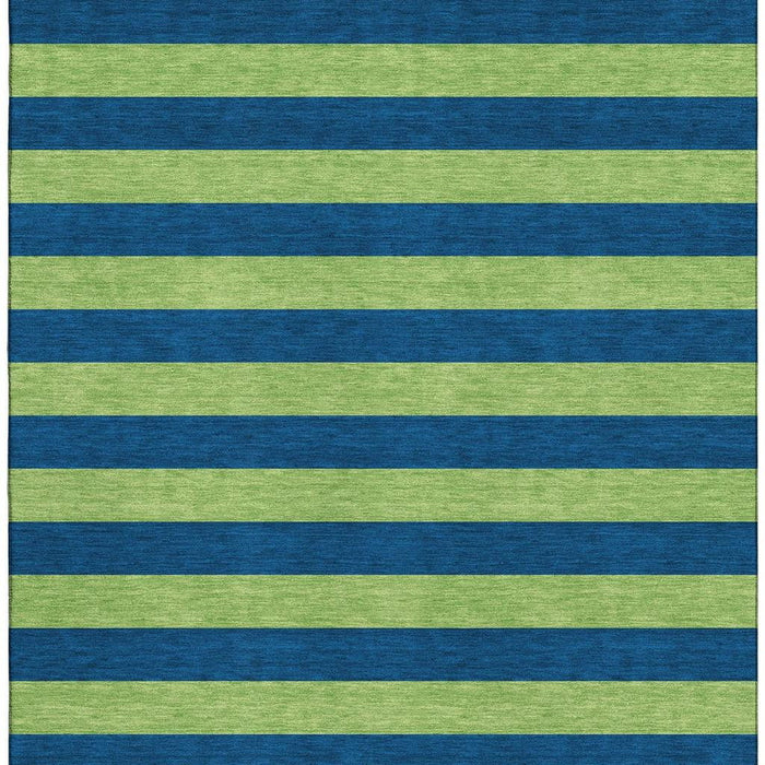 9' X 12' Striped Washable Area Rug With UV Protection (647757) - Navy Blue / Green