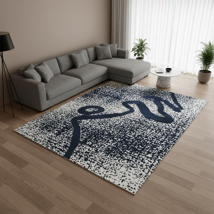 9' X 13' Abstract Washable Area Rug With UV Protection (610019) - Beige / Blue