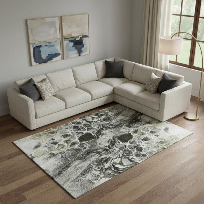 10' X 14' Abstract Washable Area Rug With UV Protection (708601) - Pewter / Black / Silver