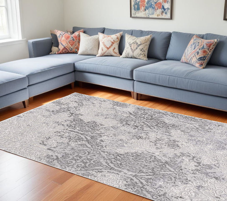 8' x 11' Tinted Ogee Pattern Area Rug - Cream And Gray