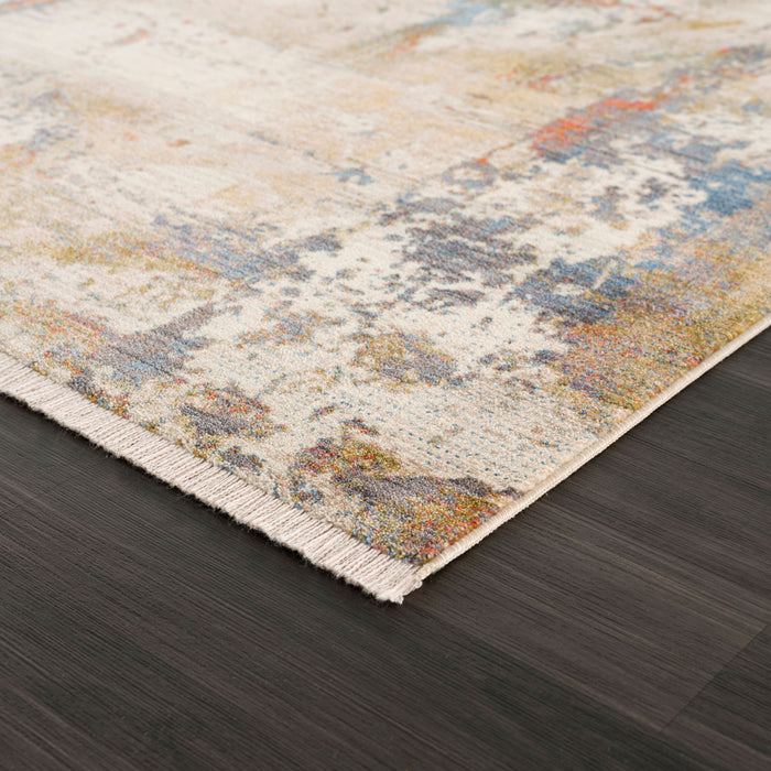 8' x 10' Abstract Power Loom Distressed Stain Resistant Area Rug - Gray And Ivory