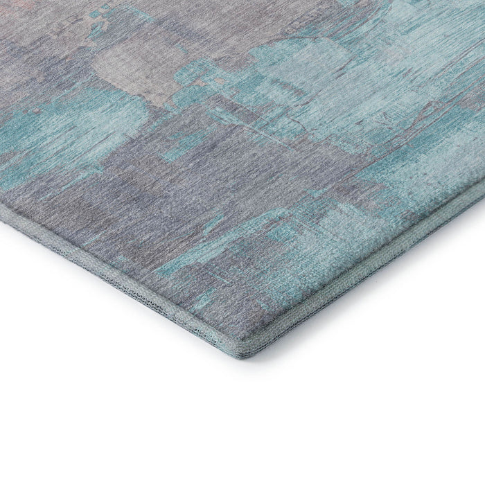 10' X 14' Abstract Washable Area Rug With UV Protection (693942) - Salmon / Silver / Teal
