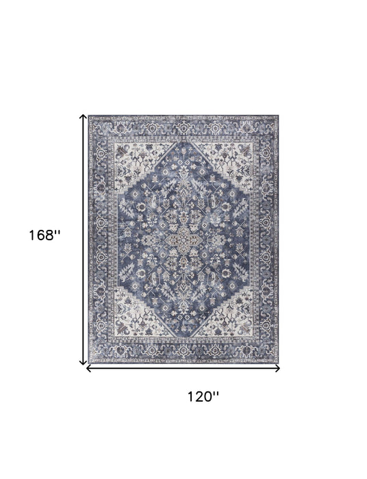10' X 14' Floral Distressed Area Rug (573755) - Blue