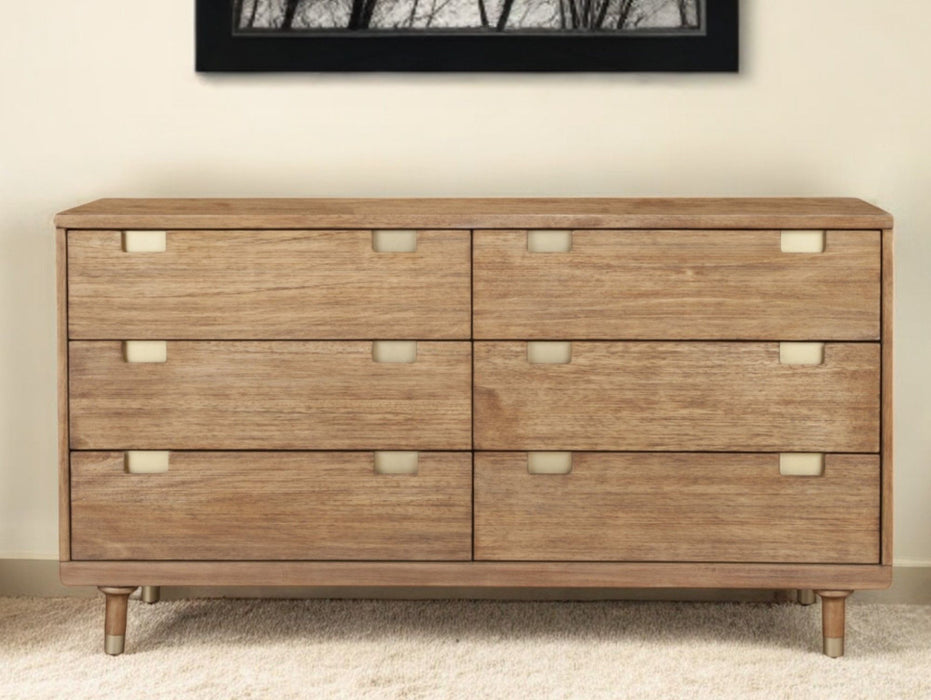 Solid Wood Six Drawer Double Dresser - Sandy Brown