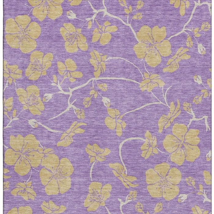 10' X 14' Floral Washable Area Rug With UV Protection (681197) - Purple / Gold