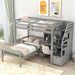 Giga loft bed with standalone bed, storage staircase, desk, shelves, and drawers in a modern bedroom setting.