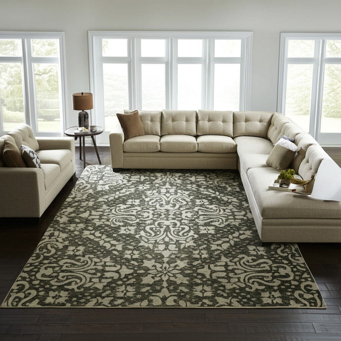 9' X 12' Floral Hand Tufted Area Rug - Ivory And Green