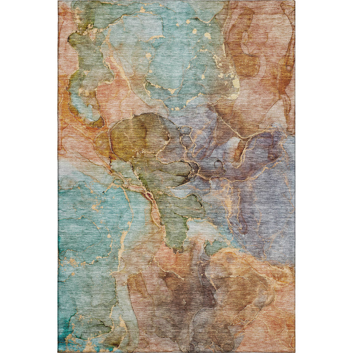 10' X 14' Abstract Washable Area Rug With UV Protection (656322) - Coral / Blue / Purple