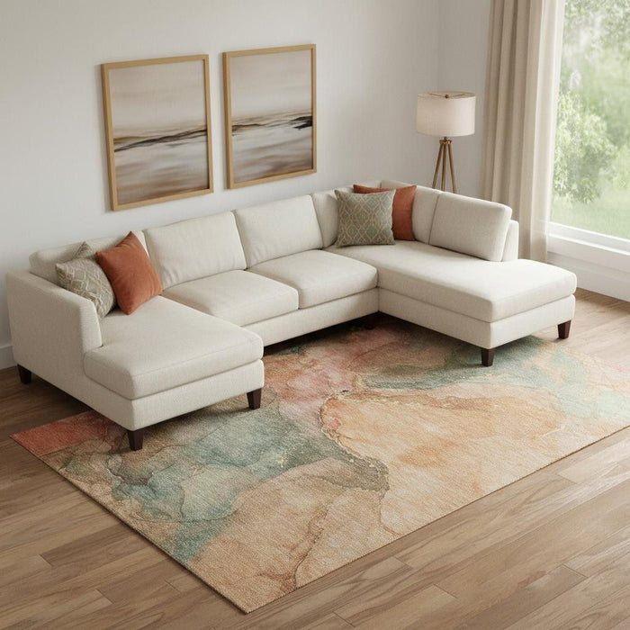 10' X 14' Abstract Washable Area Rug With UV Protection (701183) - Coral / Gray