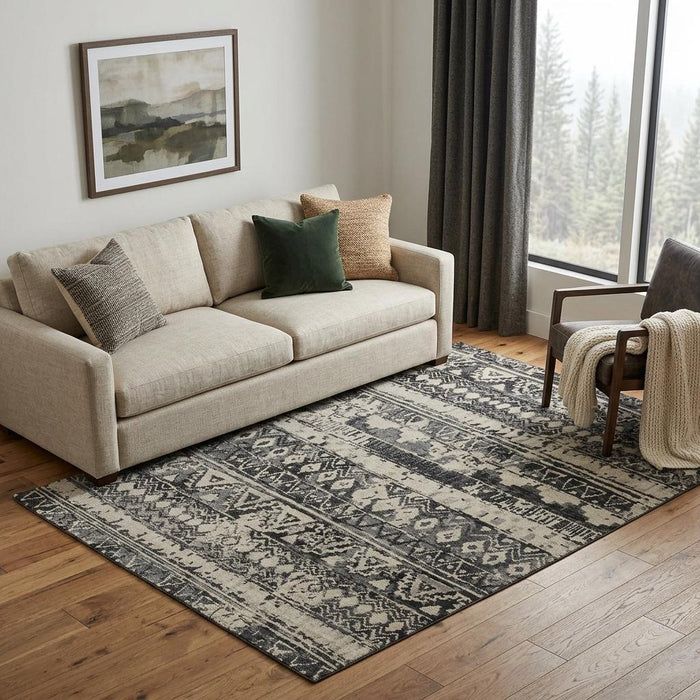 5' X 8' Wool Geometric Hand Knotted Area Rug (744133) - Ivory / Gray / Black