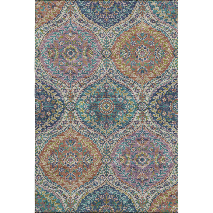 10' X 14' Floral Washable Area Rug With UV Protection (710298) - Blue / Copper / Fern Green