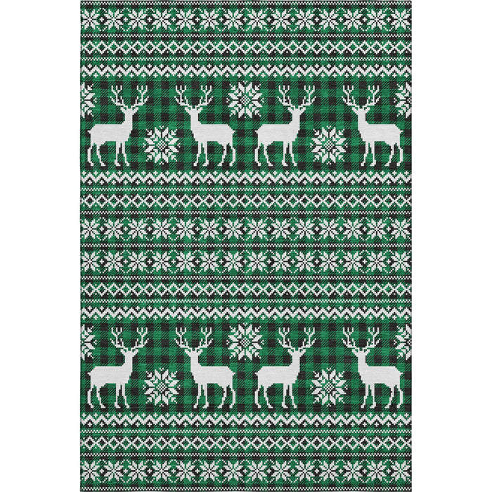 10' X 14' Abstract Geometric Washable Area Rug With UV Protection (701972) - Green / Black / Ivory