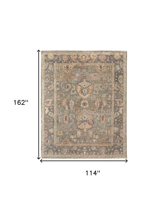 9' x 13' Wool Oriental Hand Knotted Rectangle Area Rug With Fringe - Gray And Gold