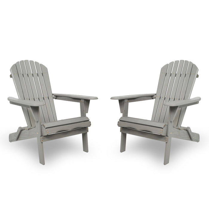 Set of 2 Giga outdoor wooden lounge patio chairs, folding cedar Adirondack chairs for garden relaxation, natural wood finish.