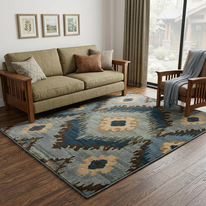 5' X 8' Wool Hand Knotted Area Rug (744184) - Blue / Gray / Tan