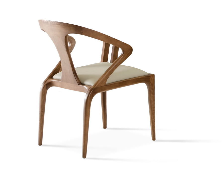 Upholstered Faux Leather Curved Back Dining Arm Chair - Brown / White