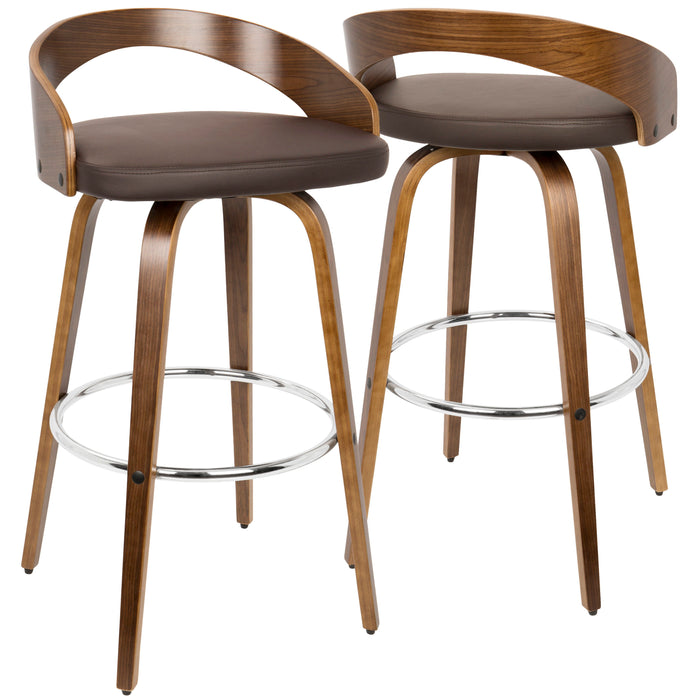 Grotto - Barstool With Swivel - Walnut With Brown Faux Leather (Set of 2)