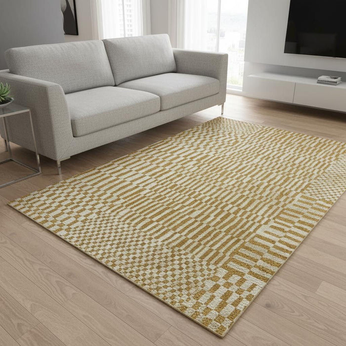 5' X 7' Geometric Berber Washable Area Rug With UV Protection (609856) - Gold / Beige