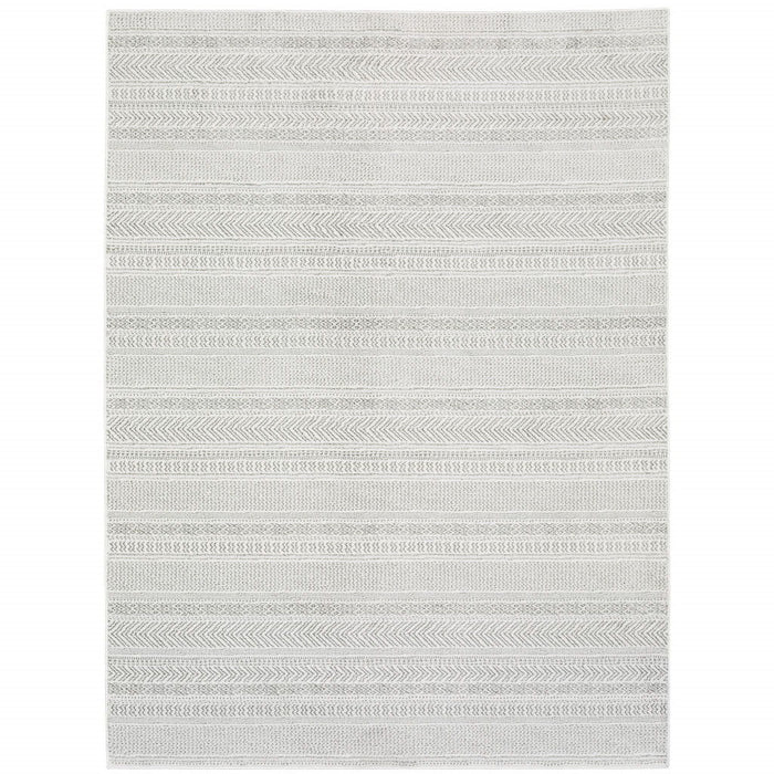 7.9' x 11.2' Geometric Power Loom Stain Resistant Area Rug - White And Grey