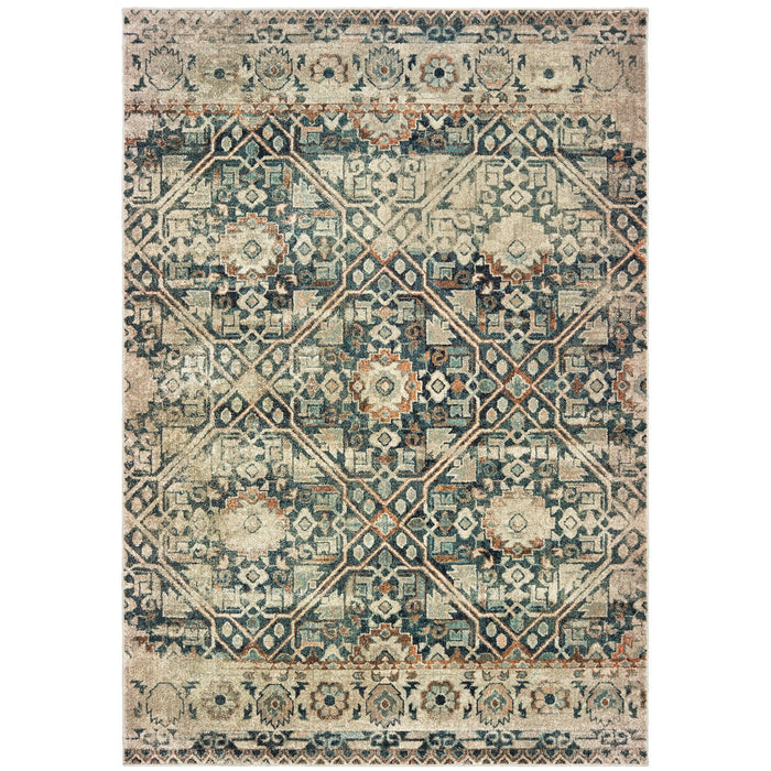 10' X 13' Geometric Distressed Area Rug - Blue And Ivory