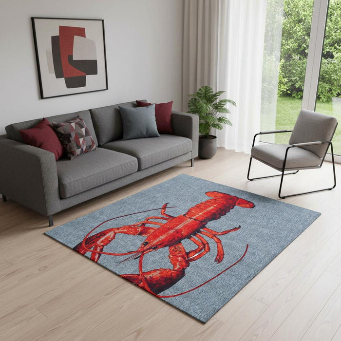 6' X 8' Abstract Washable Area Rug (552029) - Blue / Red