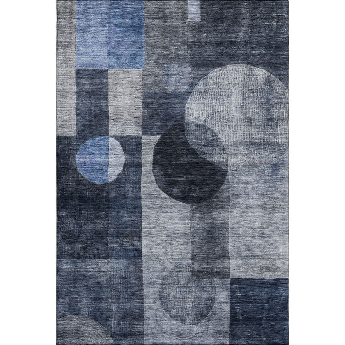 10' X 14' Geometric Washable Area Rug With UV Protection (684726) - Navy Blue / Silver / Charcoal