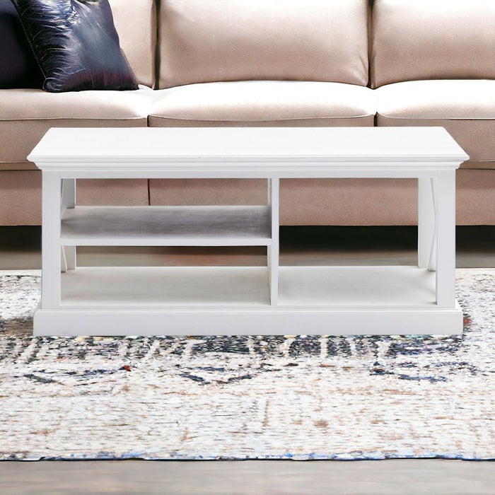 Solid Wood And Solid And Manufactured Wood Coffee Table With Three Shelves - White