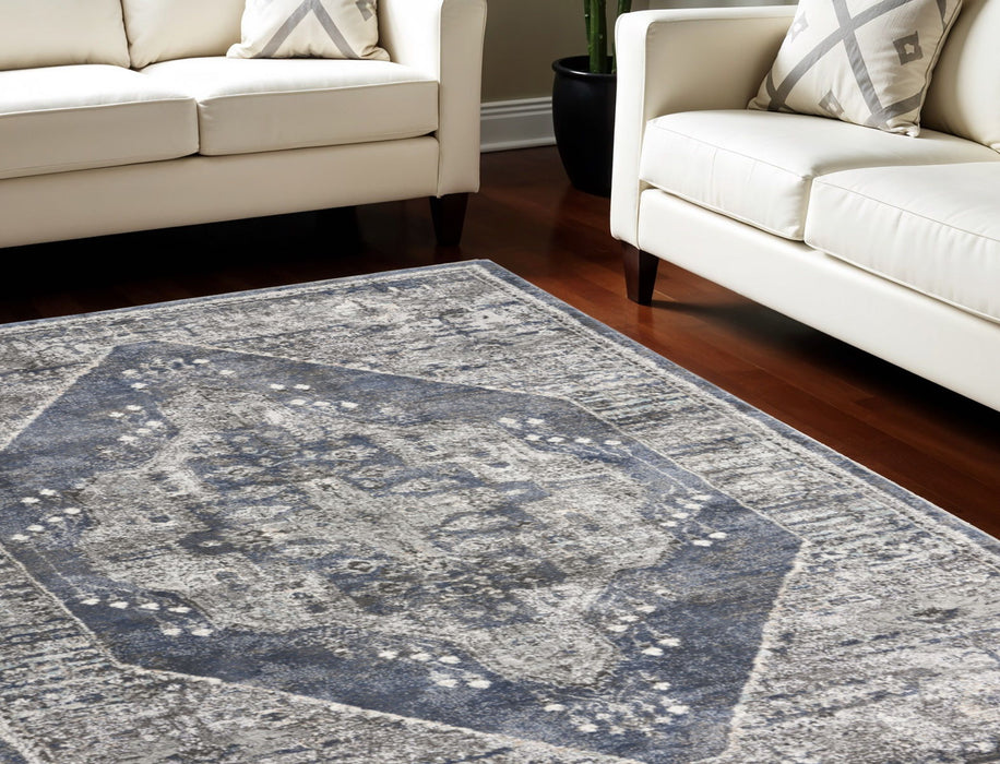 8' X 10' Floral Power Loom Distressed Area Rug - Blue