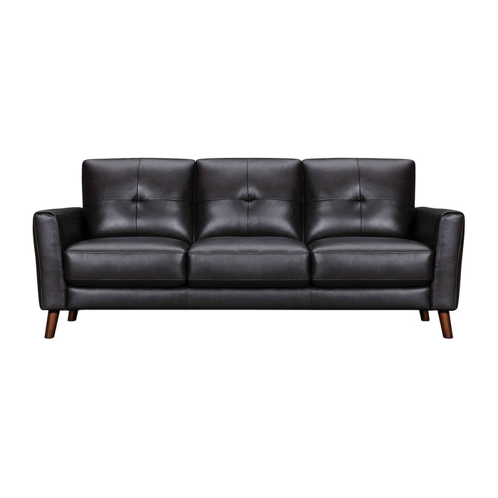 Sofa Leather With Brown Legs - Black