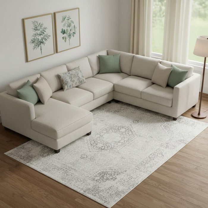 8' X 10' Medallion Washable Non Skid Area Rug (534010) - Gray / Off White