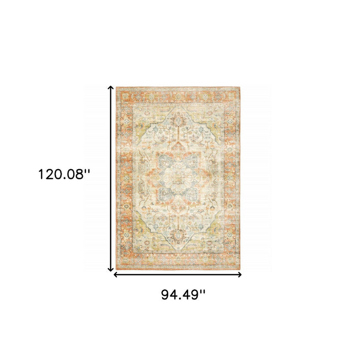 8' x 10' Abstract Power Loom Stain Resistant Area Rug - Orange Silver Gold And Gray