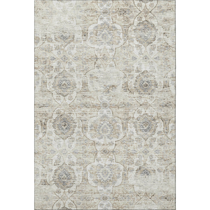 10' X 14' Floral Medallion Distressed Washable Area Rug With UV Protection (644580) - Linen / Ivory