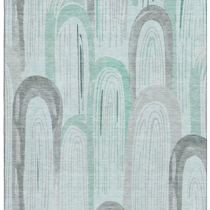 10' X 14' Geometric Washable Area Rug With UV Protection (694622) - Pale Aqua / Gray / Silver