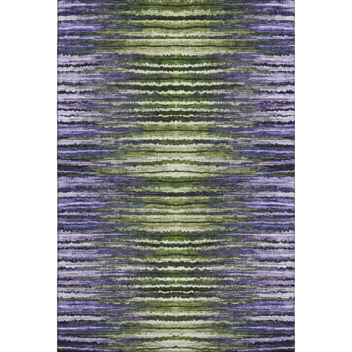 10' X 14' Striped Washable Area Rug With UV Protection (650992) - Purple / Green / Ivory