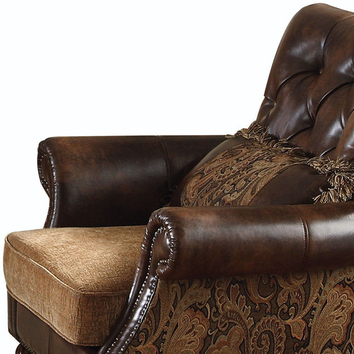 Faux Leather Floral Tufted Arm Chair - Brown And Black