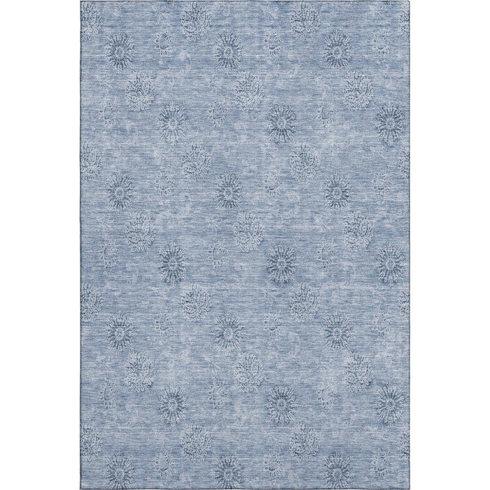 10' X 14' Floral Washable Area Rug With UV Protection - Sky Blue And Ivory