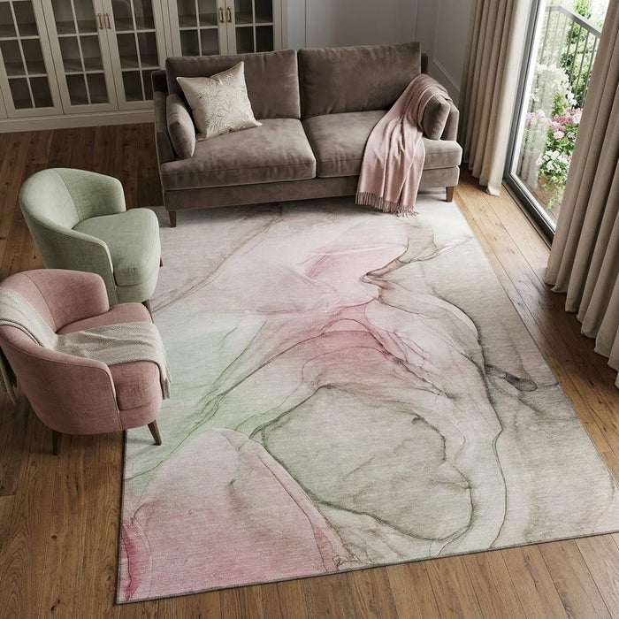 9' X 12' Abstract Washable Area Rug With UV Protection (646619) - Blush / Ivory
