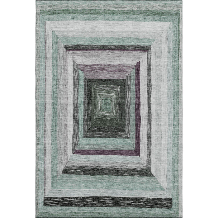 10' X 14' Geometric Washable Area Rug With UV Protection (709354) - Pale Aqua / Ivory / Gray