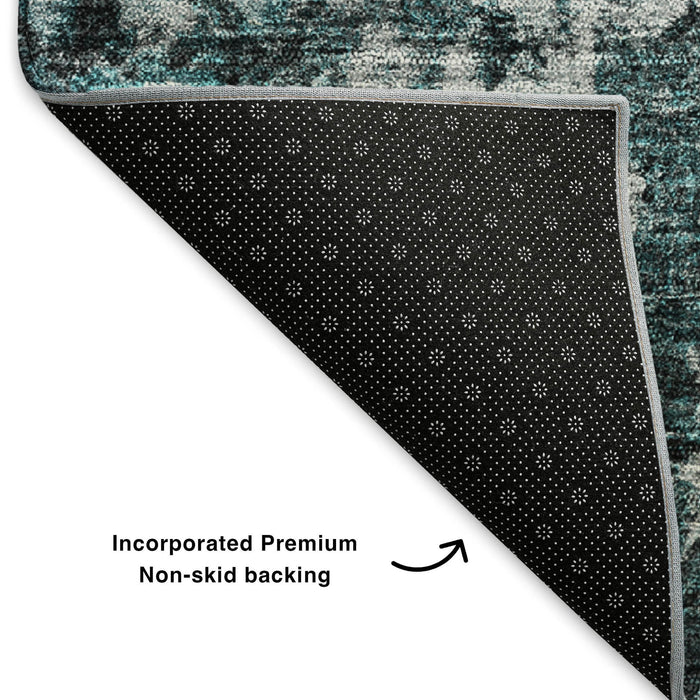 10' X 14' Oriental Washable Area Rug With UV Protection (653803) - Teal / Aqua