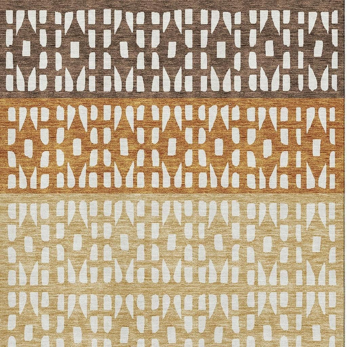10' X 14' Geometric Washable Area Rug With UV Protection (676332) - Coffee / Copper / Ivory