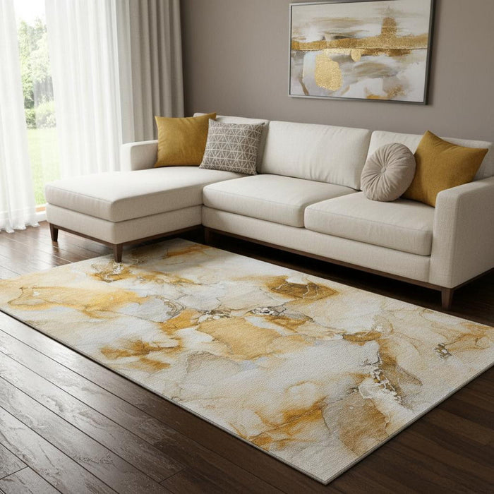 10' X 14' Abstract Washable Area Rug With UV Protection (647470) - Orange / Ivory