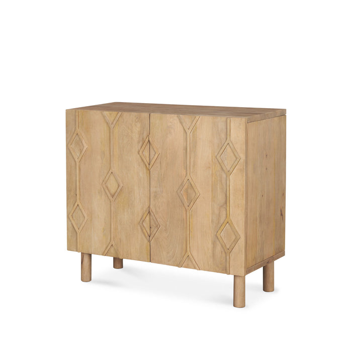 36" Solid Wood Carved Geometric Accent Cabinet With Two Doors - Natural