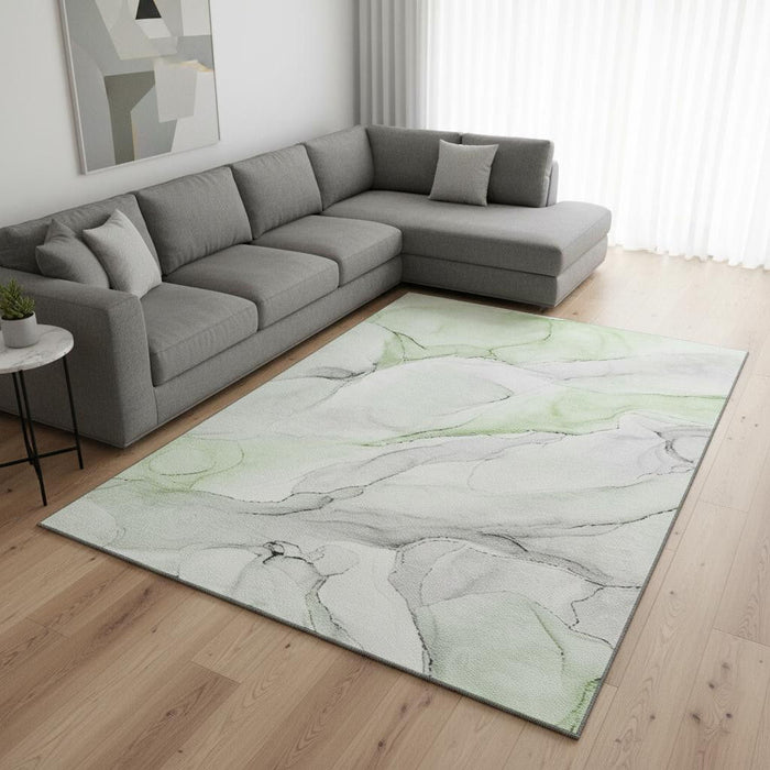 10' X 14' Abstract Washable Area Rug With UV Protection (647146) - Green / Ivory