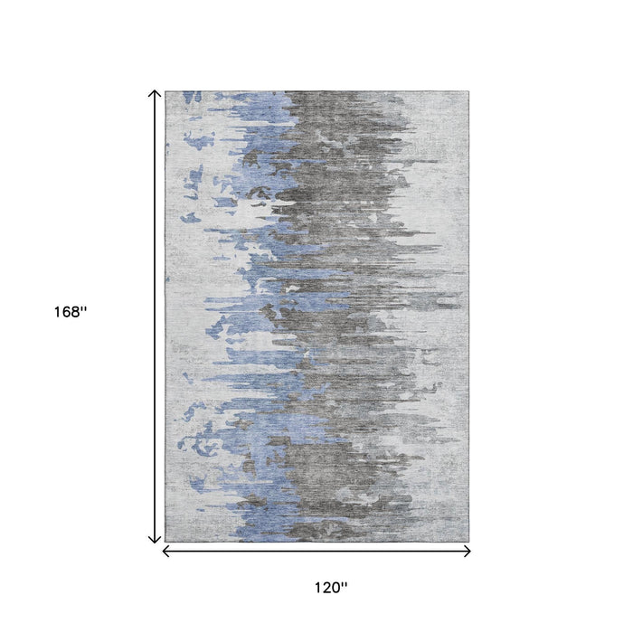 10' X 14' Abstract Washable Area Rug With UV Protection (656933) - Blue / Gray / Ivory