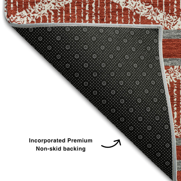 10' X 14' Geometric Washable Area Rug With UV Protection (680819) - Red / Ivory